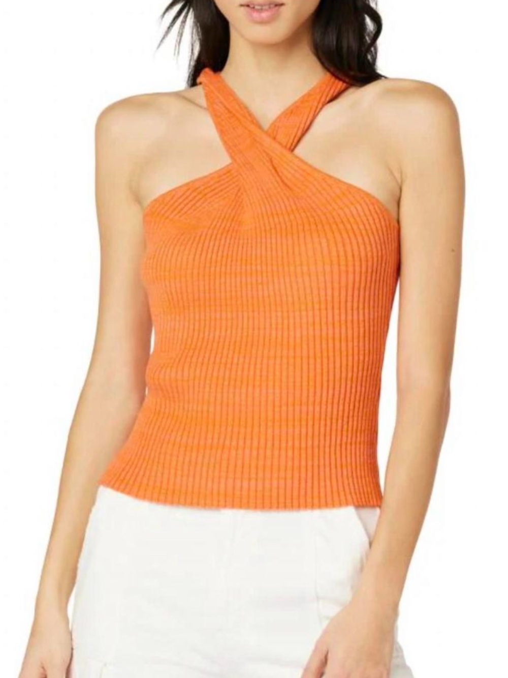 Hudson Jeans Ribbed Twist Tank Medium Papaya